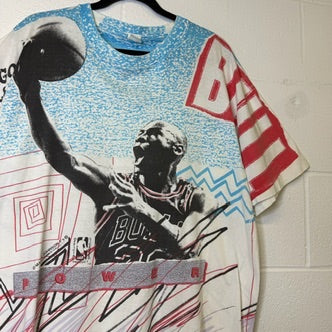90s Michael Jordan Magic Johnson T's NBA AOP T-shirt Size XL (B2065)