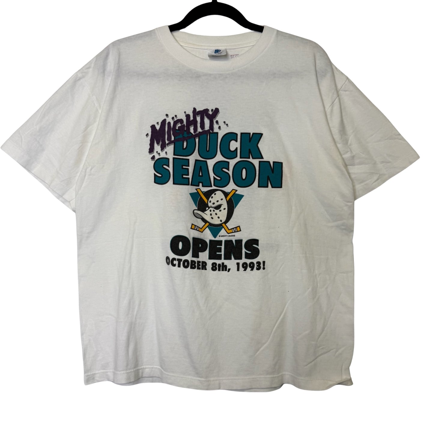 FIRST MEASUREMENT 90's Mighty Ducks T-Shirt Sz L (B2938)