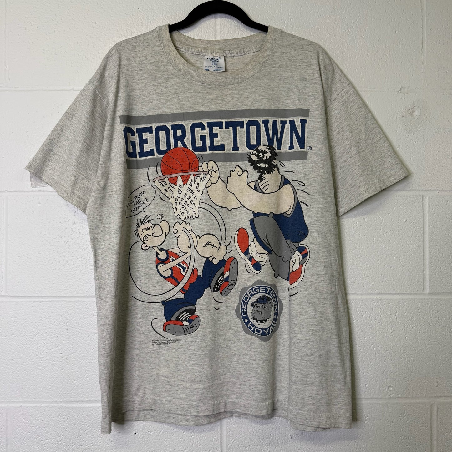 1993 Georgetown Hoyas Popeye NCAA  T-Shirt Sz XL (B682)