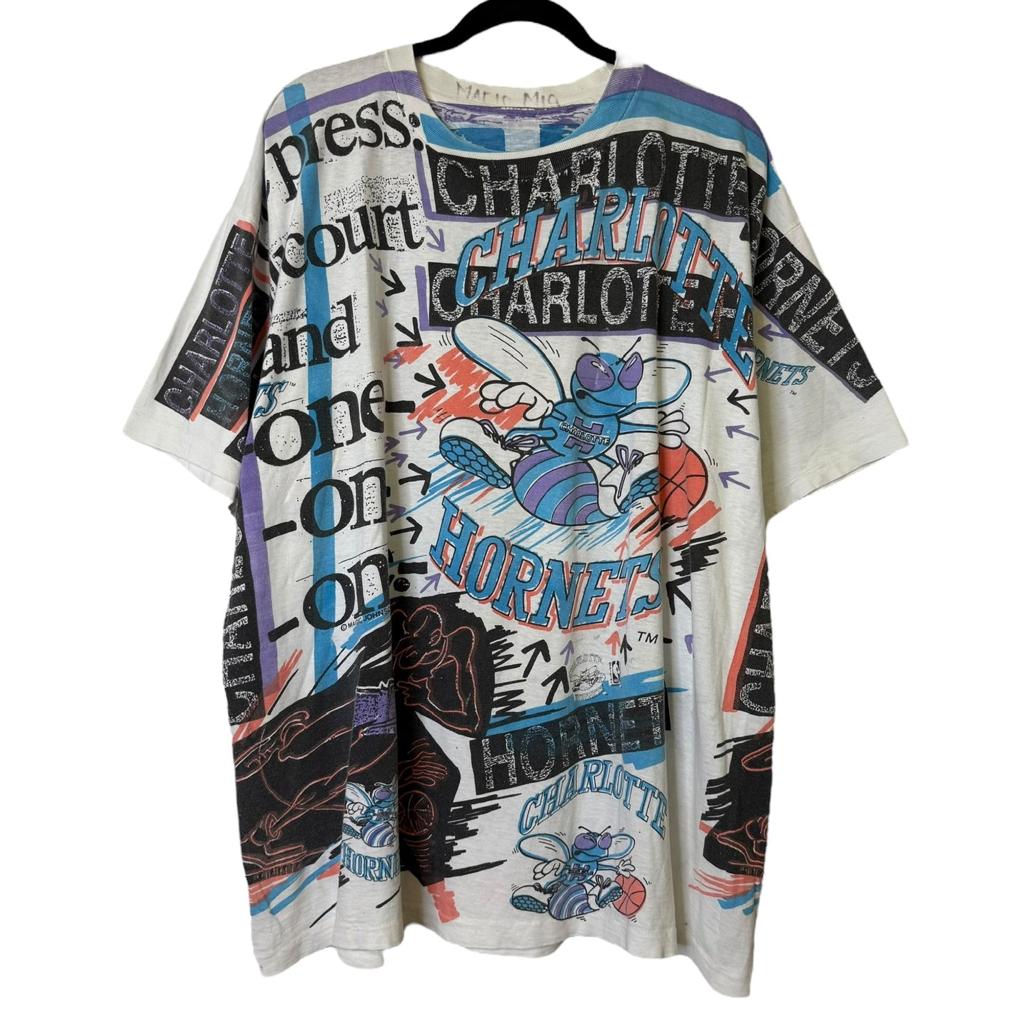 90s Charlotte Hornets Magic Johnson T's NBA AOP Sz 2XL