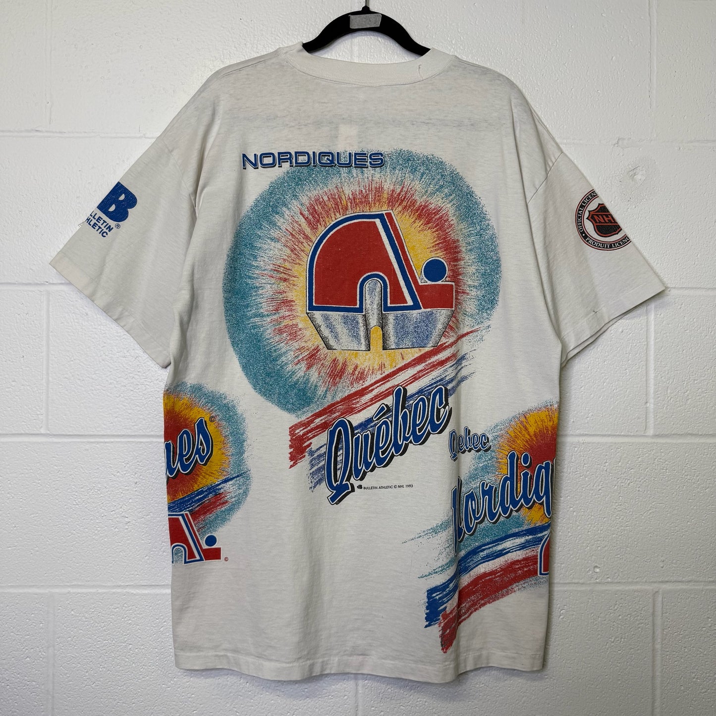 1993 Quebec Nordiques NHL Bulletin T-shirt Sz XL (B582)