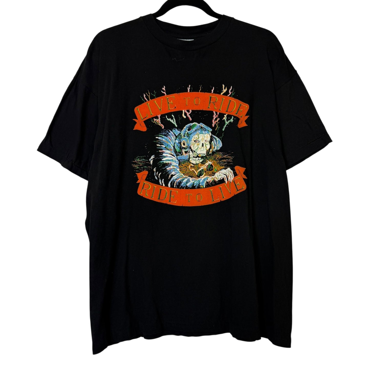 90's Live To Ride/Ride to Live Biker T-shirt Sz L (B617)