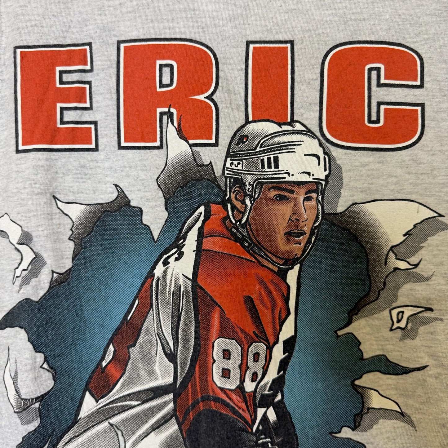 90s Eric Lindros Philadelphia Flyers NHL Nutmeg Breakthrough T-Shirt Sz L (B2868)