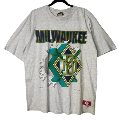90s Milwaukee Brewers MLB Nutmeg Breakthrough T-Shirt Sz L