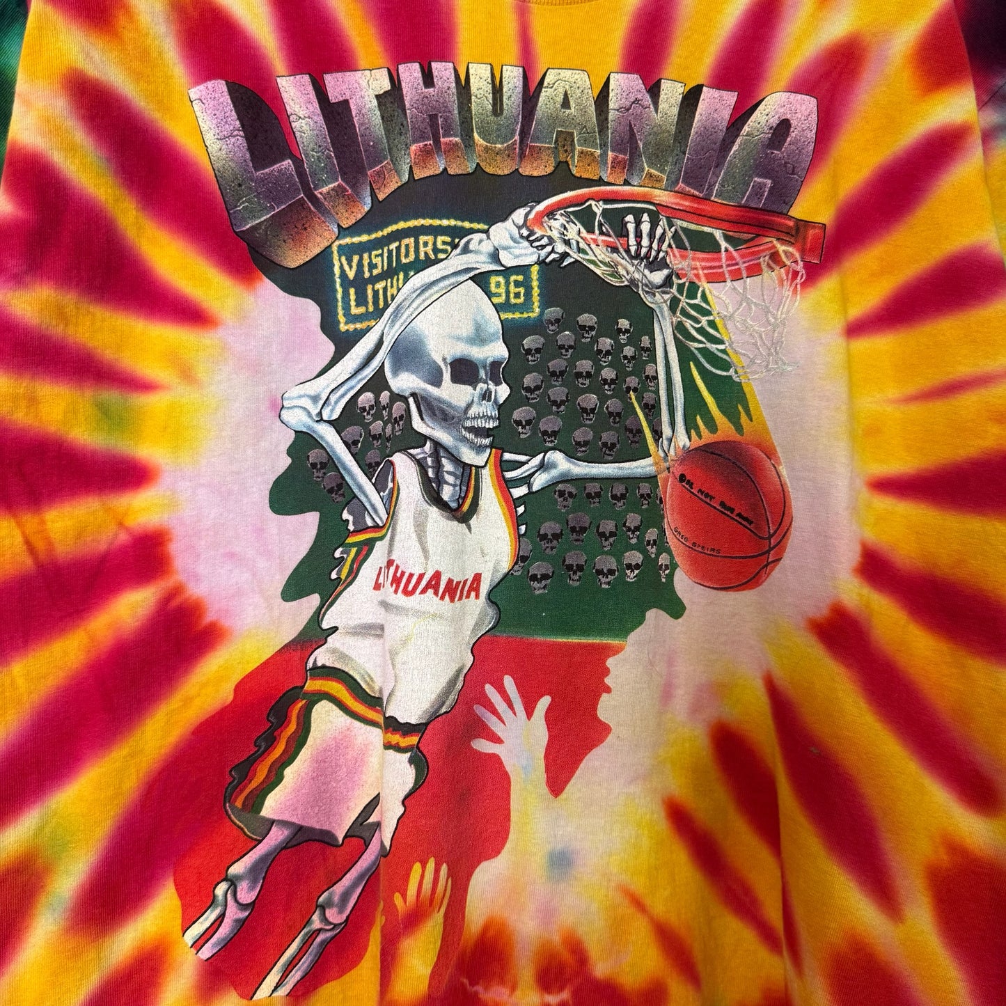 Vintage 1996 Grateful Dead Lithuania AOP T-Shirt Sz L Tie Dye Basketball