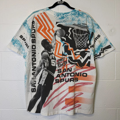 90's San Antonio Spurs David Robinson NBA AOP T-Shirt Sz L (B2194)