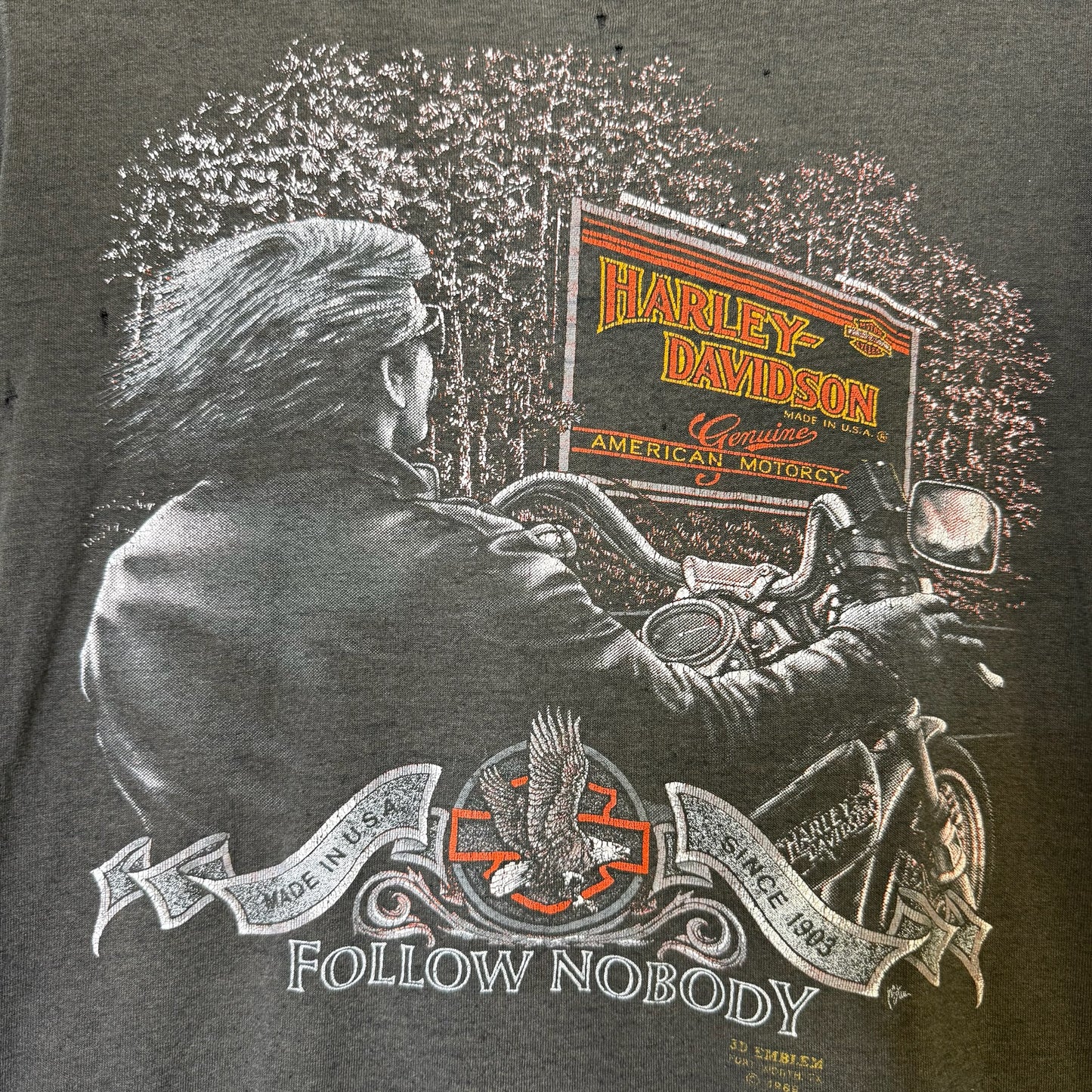 1989 Harley Davidson Chop Shop 3D Emblem T-Shirt Sz M (B471)