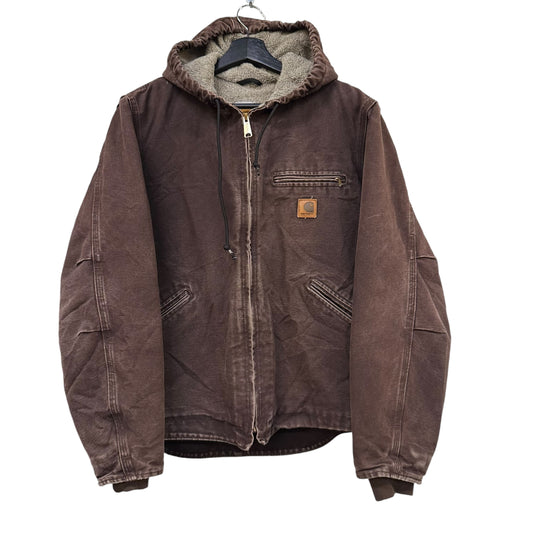 Carhartt Brown Sherpa Lined Hooded Jacket Sz S (A7589)