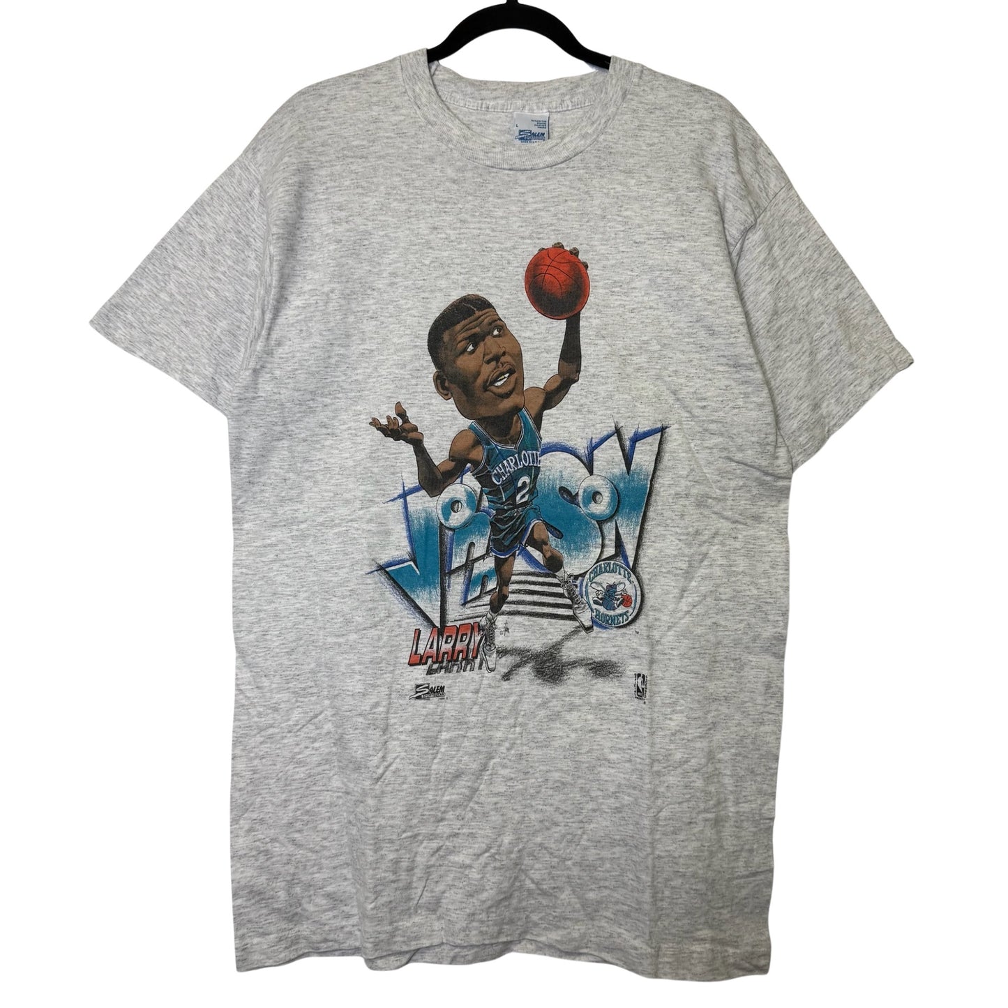 1991 Larry Jason Charlotte Hornets NBA T-Shirt Sz L (B2916)