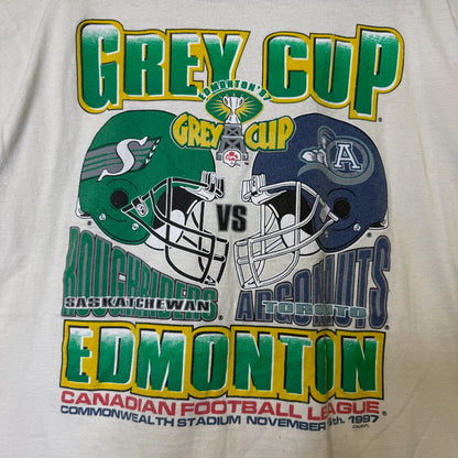 1997 Saskatchewan Roughriders vs Montreal Argonauts CFL Grey Cup T-shirt Sz L (B2111)