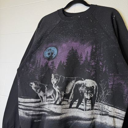 90s Nature Wolf AOP Crewneck Sz XL (A2102)