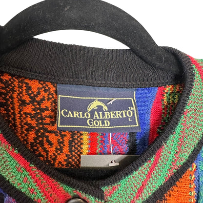 90's Coogi Style Cardigan by Carlo Alberto Gold Sz L (A7856)