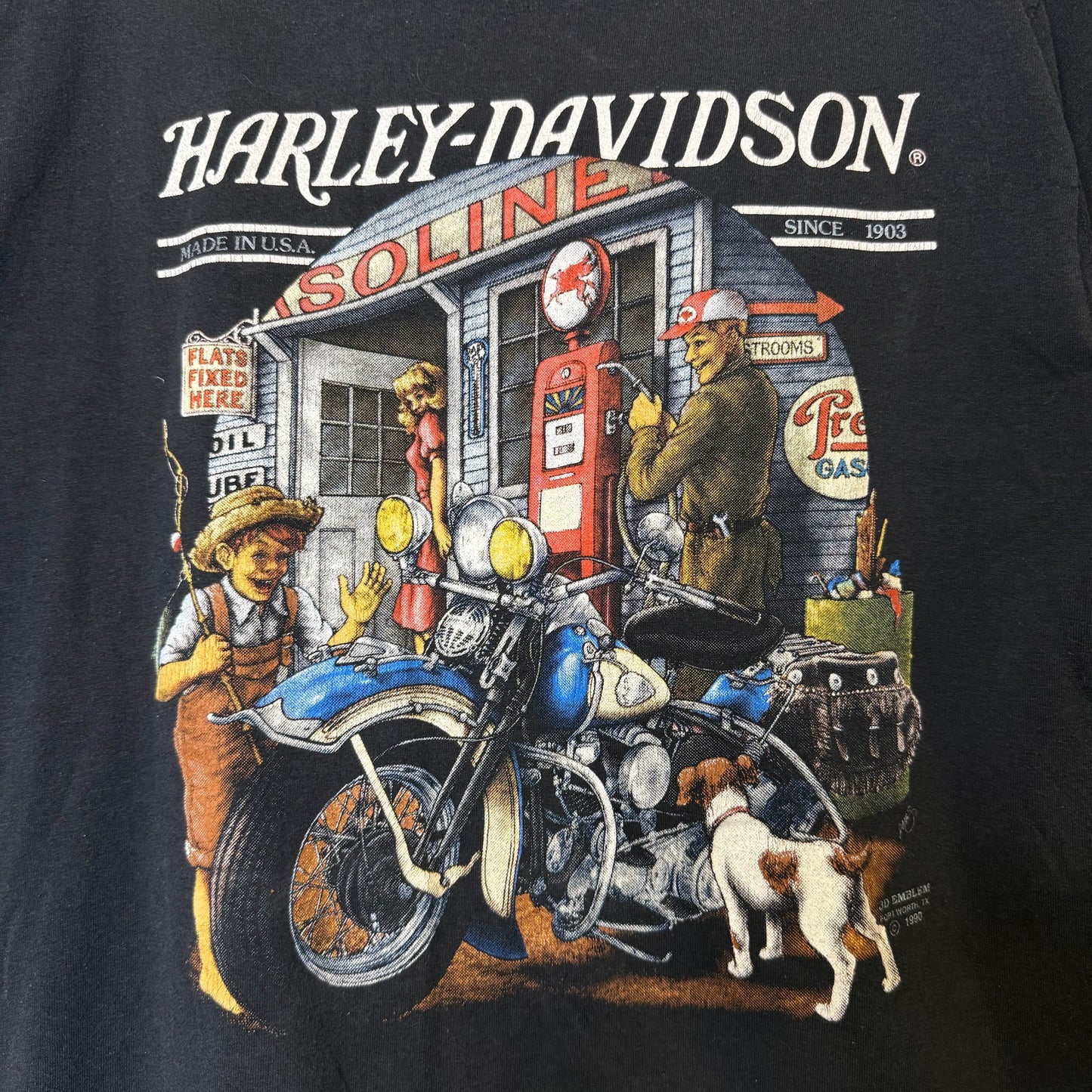 90s Harley Davidson 3D Emblem Gasoline T-Shirt Sz L