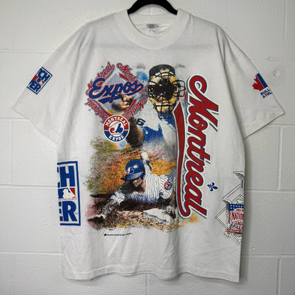 90s Montreal Expos Bulletin MLB Athletics AOP T-Shirt Sz XL