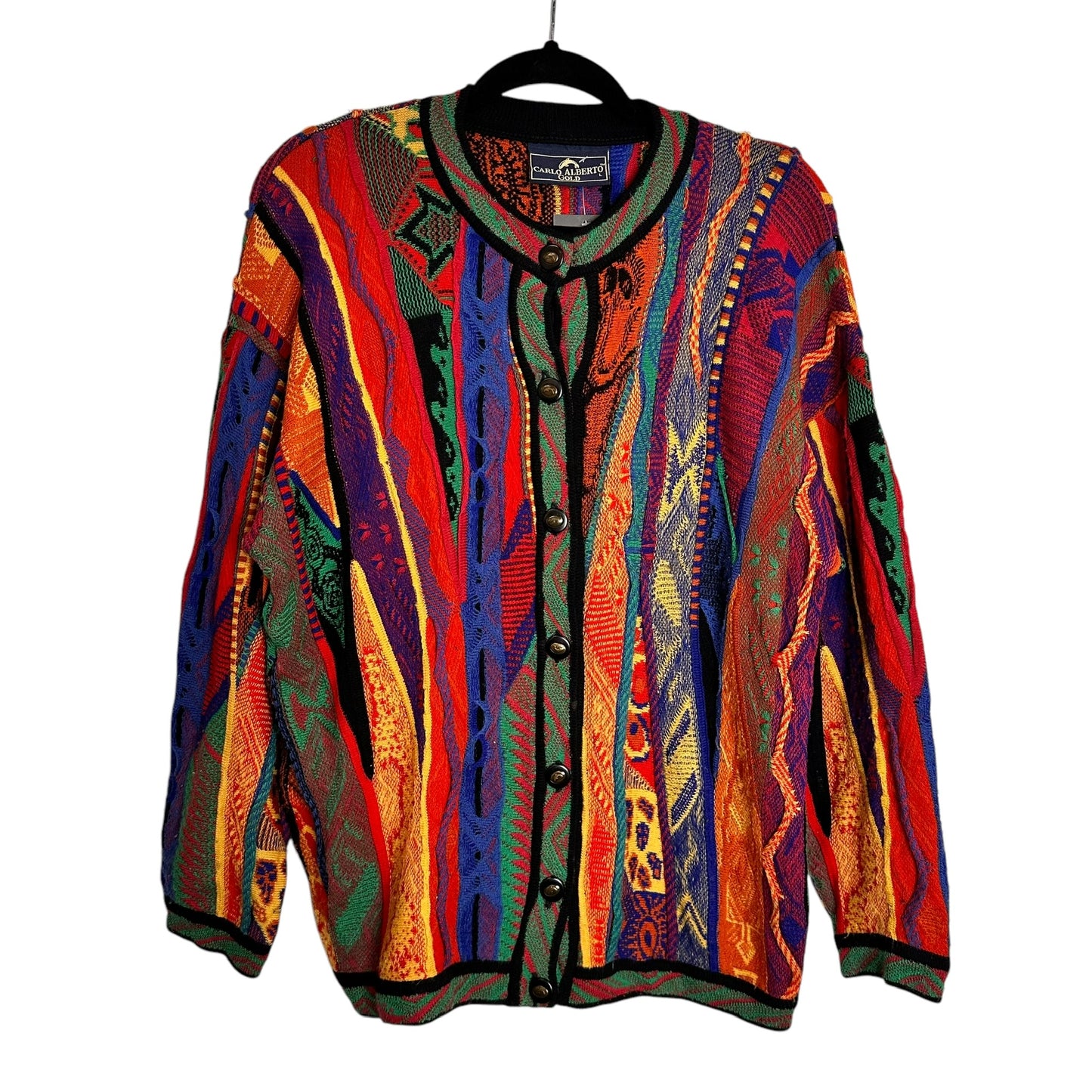 90's Coogi Style Cardigan by Carlo Alberto Gold Sz L (A7856)