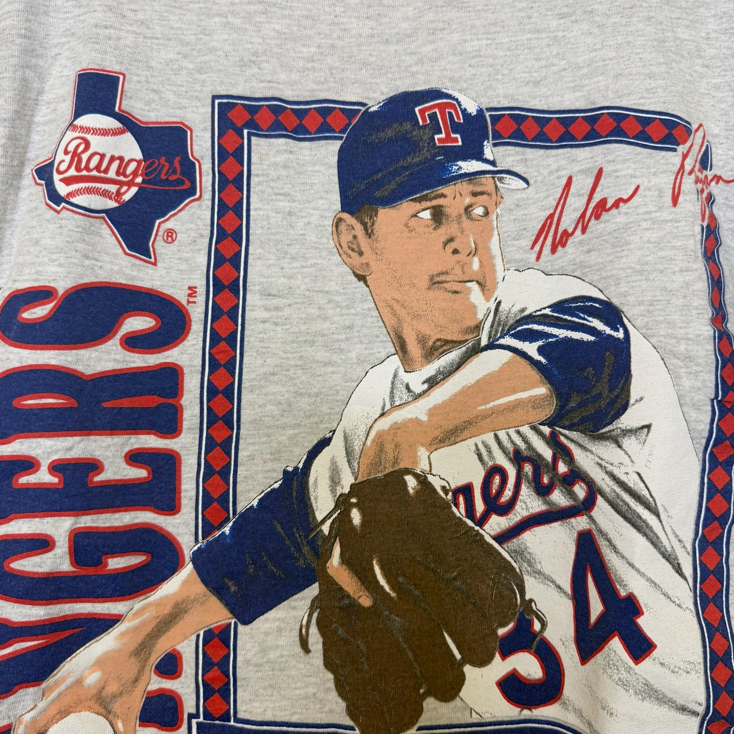 90s Nolan Ryan Texas Rangers Nutmeg MLB T-Shirt Sz L (B2885)