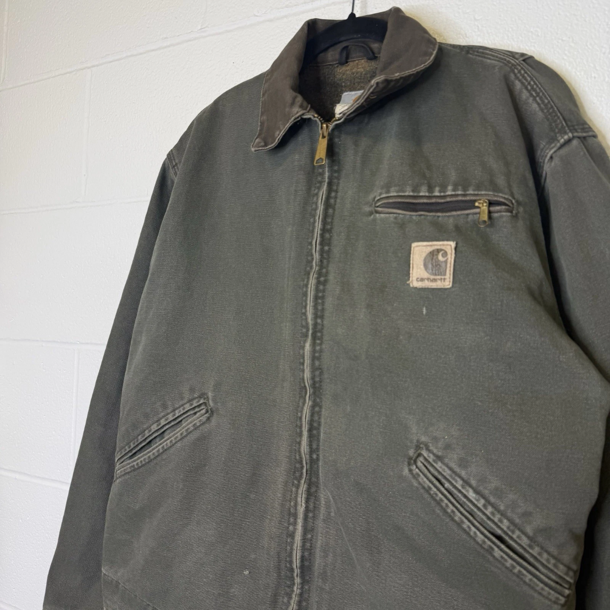 Vintage Carhartt Detroit Jacket J97 MOS Blanket Lined Moss Green Mens Sz M