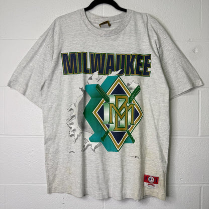 90s Milwaukee Brewers MLB Nutmeg Breakthrough T-Shirt Sz L