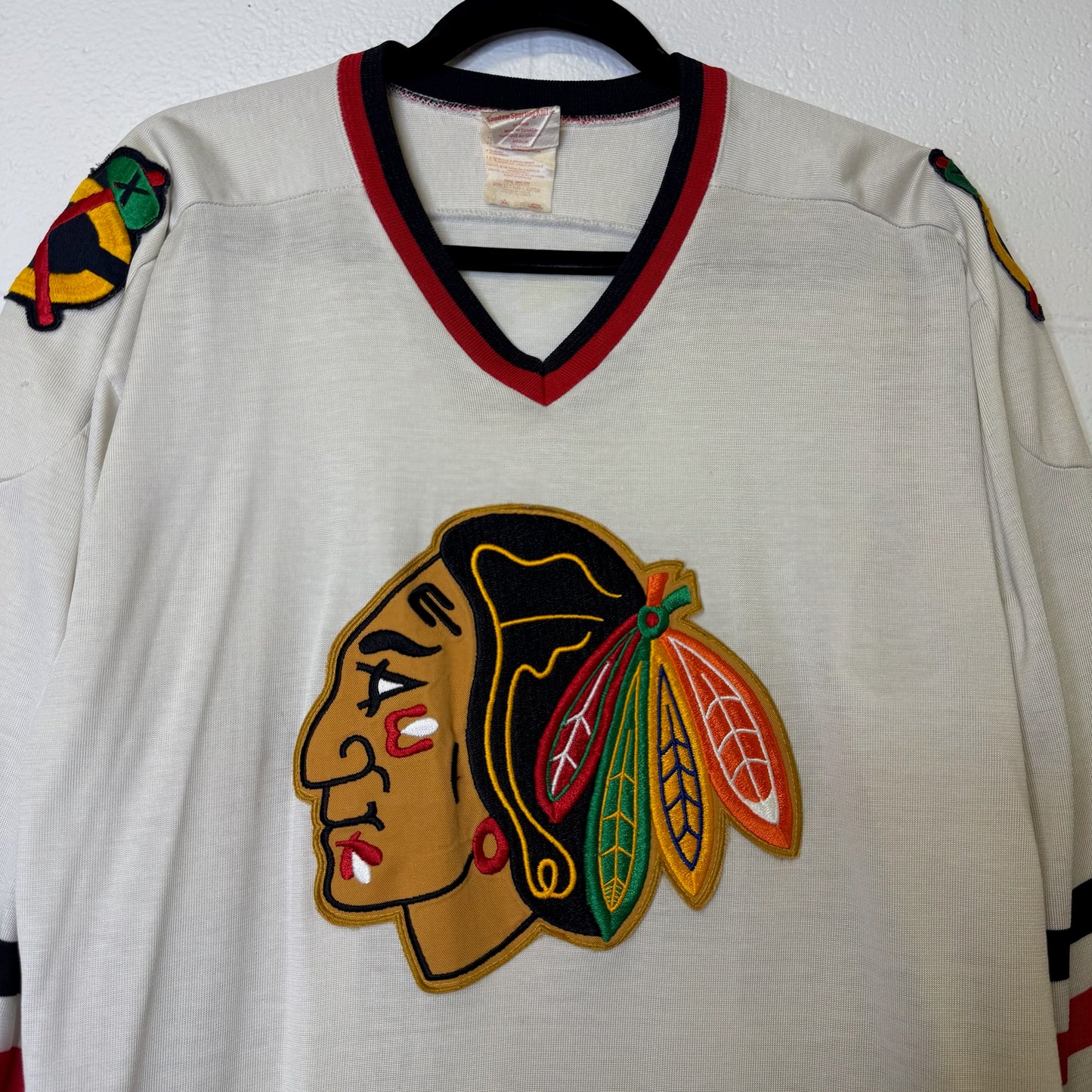 80s Chicago Blackhawks Sandow Knit Hockey NHL Jersey Sz M (B1799)