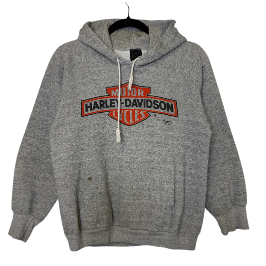 80s Harley Davidson 3D Emblem Saskatoon Chop Shop Hoodie Sz S