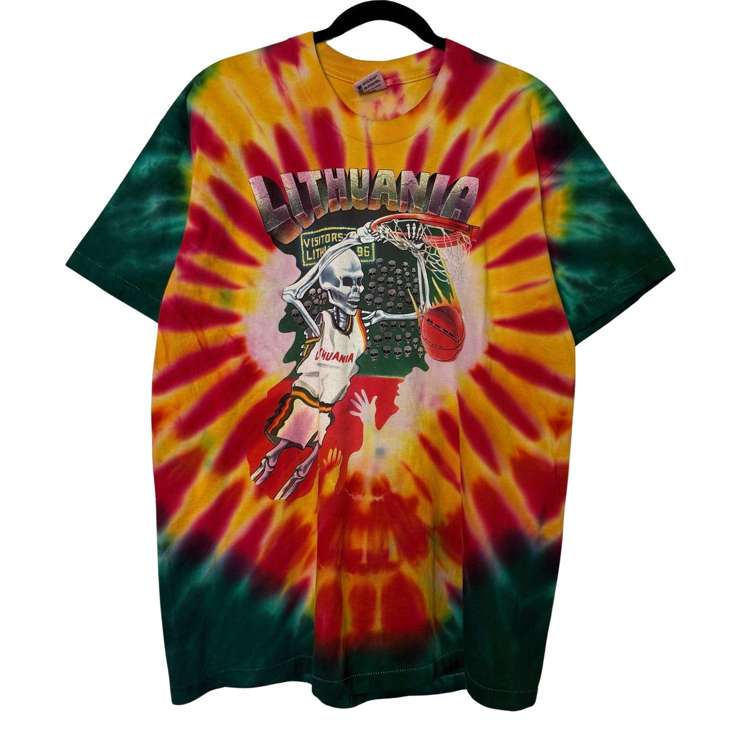 Vintage 1996 Grateful Dead Lithuania AOP T-Shirt Sz L Tie Dye Basketball