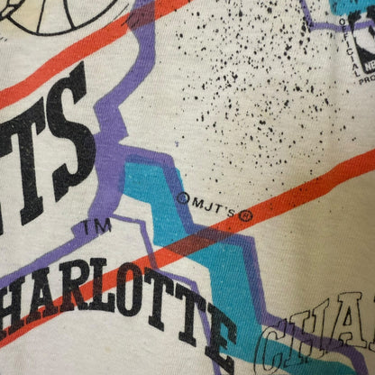 90's Charlotte Hornets NBA Magic Johnson T's AOP T-shirt Sz L (L728)