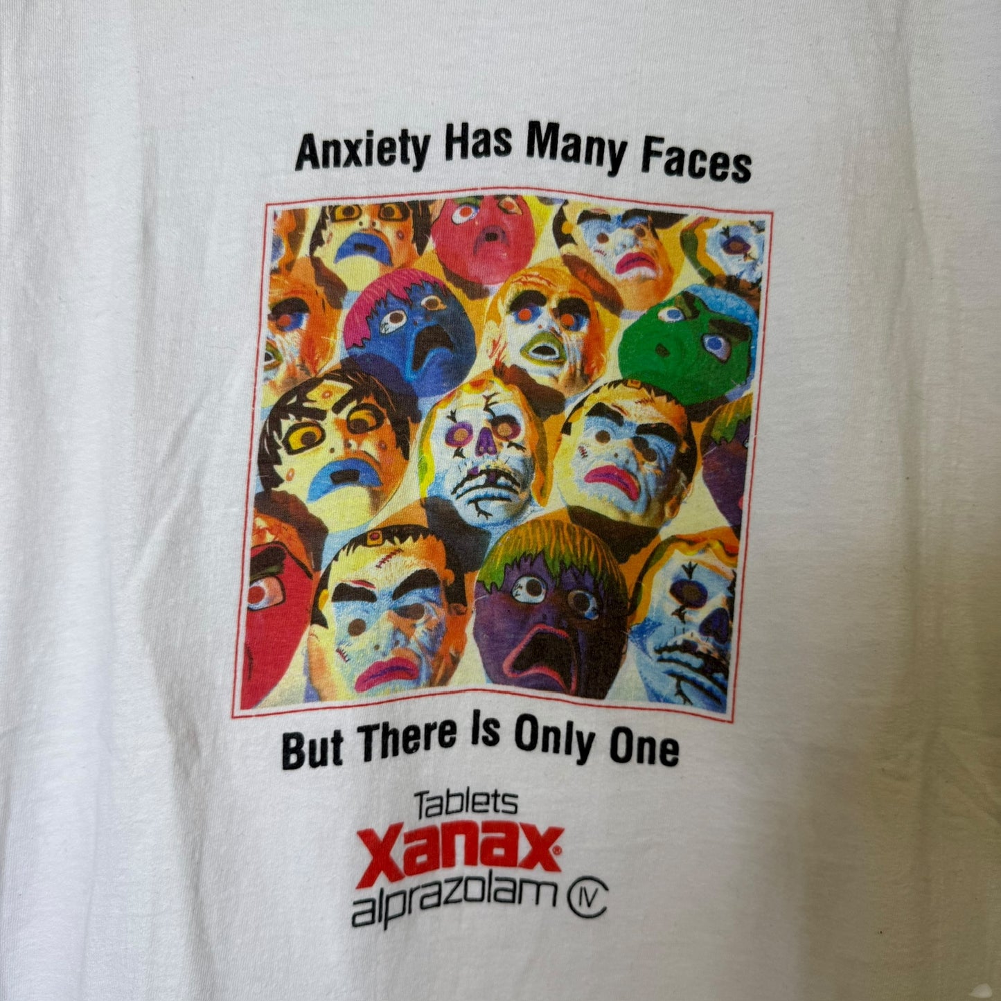 90s Xanax Anxiety Has Many Faces T-Shirt Sz XL