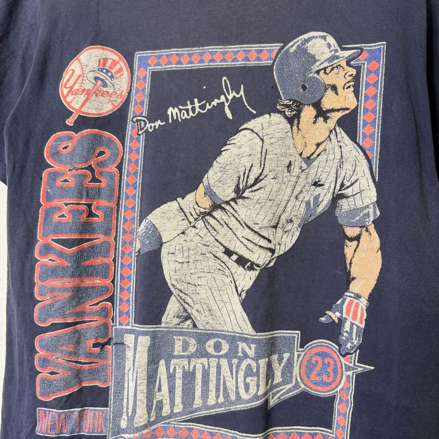 90's NY Yankees Don Mattingly MLB Nutmeg T-shirt Sz L (B1604)
