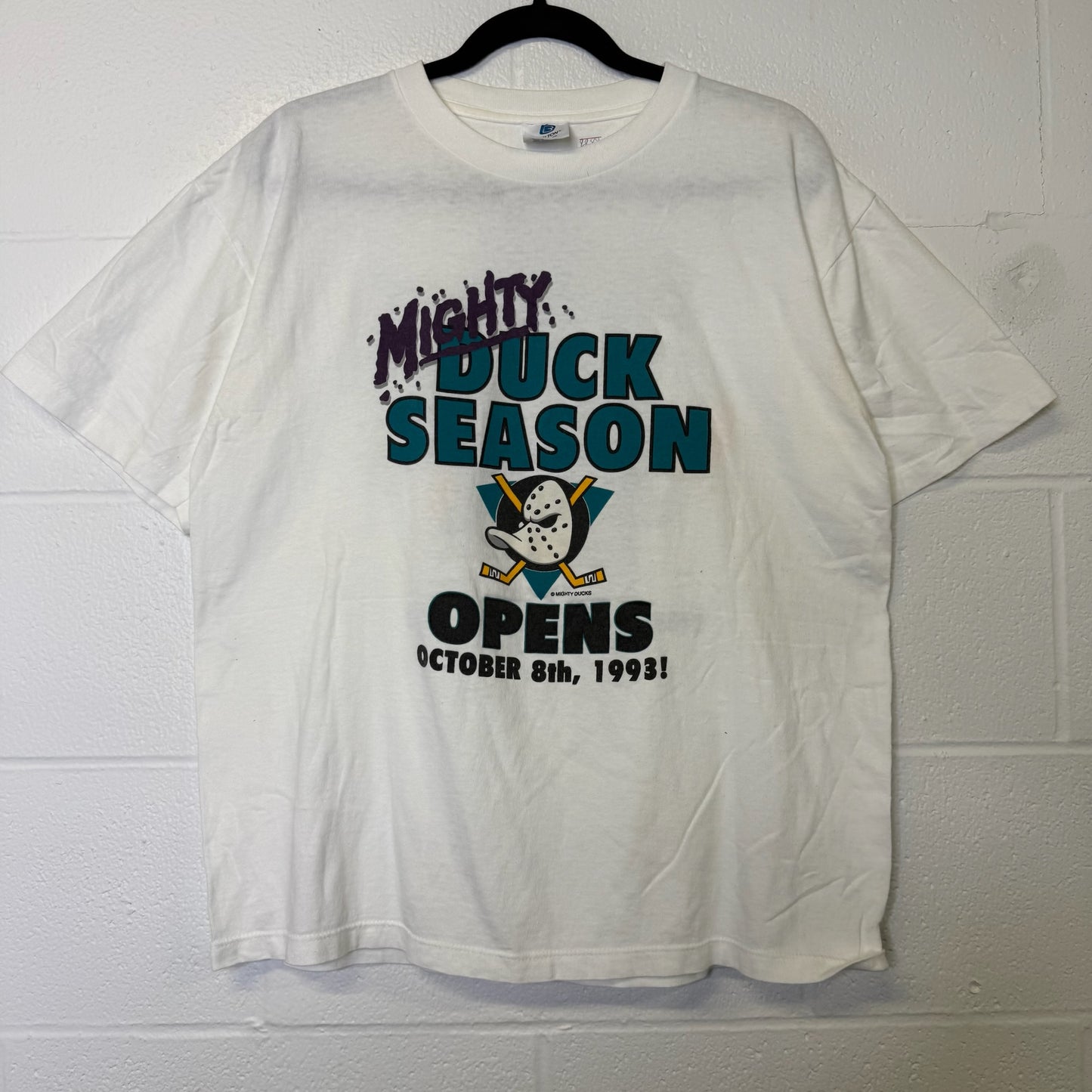 FIRST MEASUREMENT 90's Mighty Ducks T-Shirt Sz L (B2938)