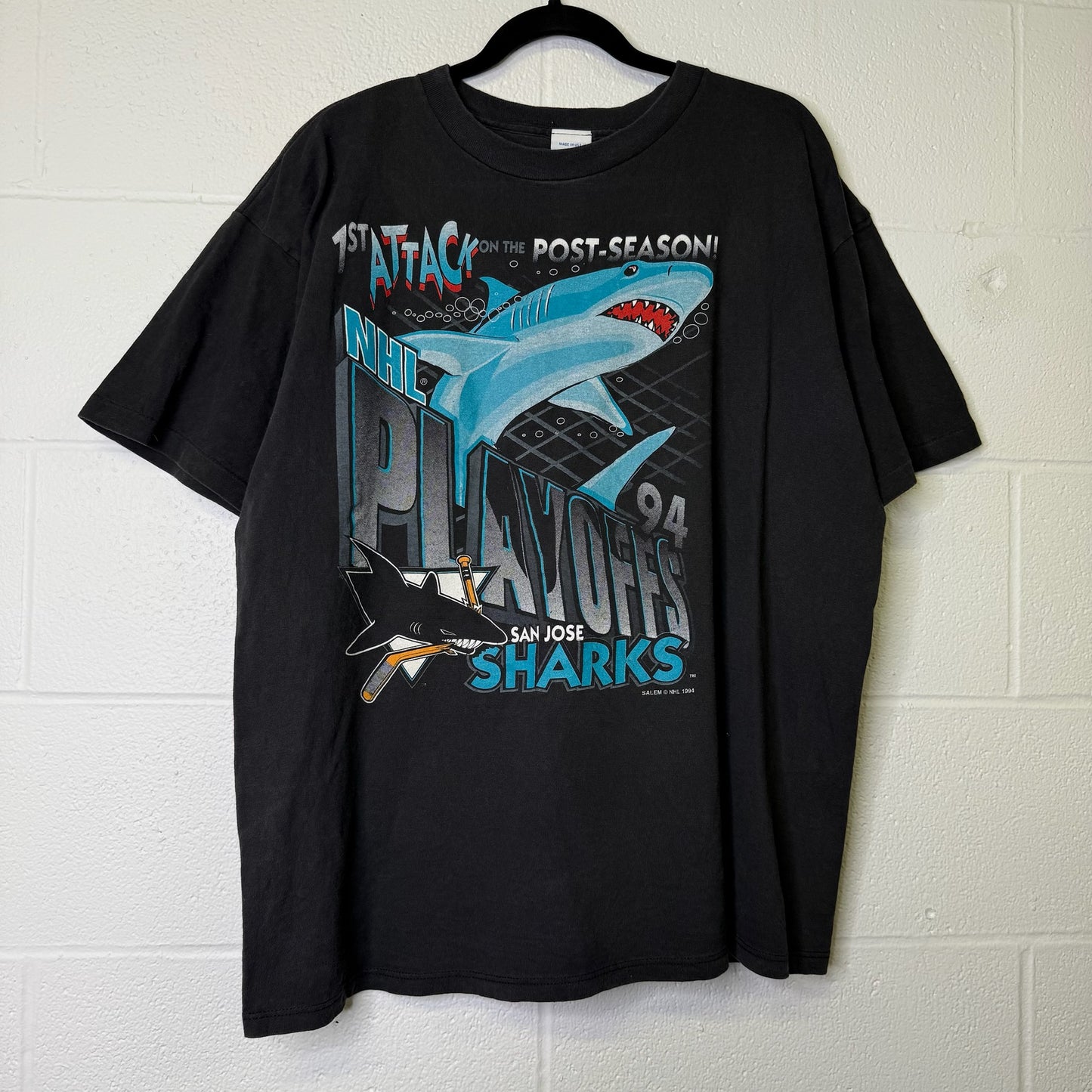 90's San Jose Sharks NHL Salem Sports T-shirt Sz L (B1683)