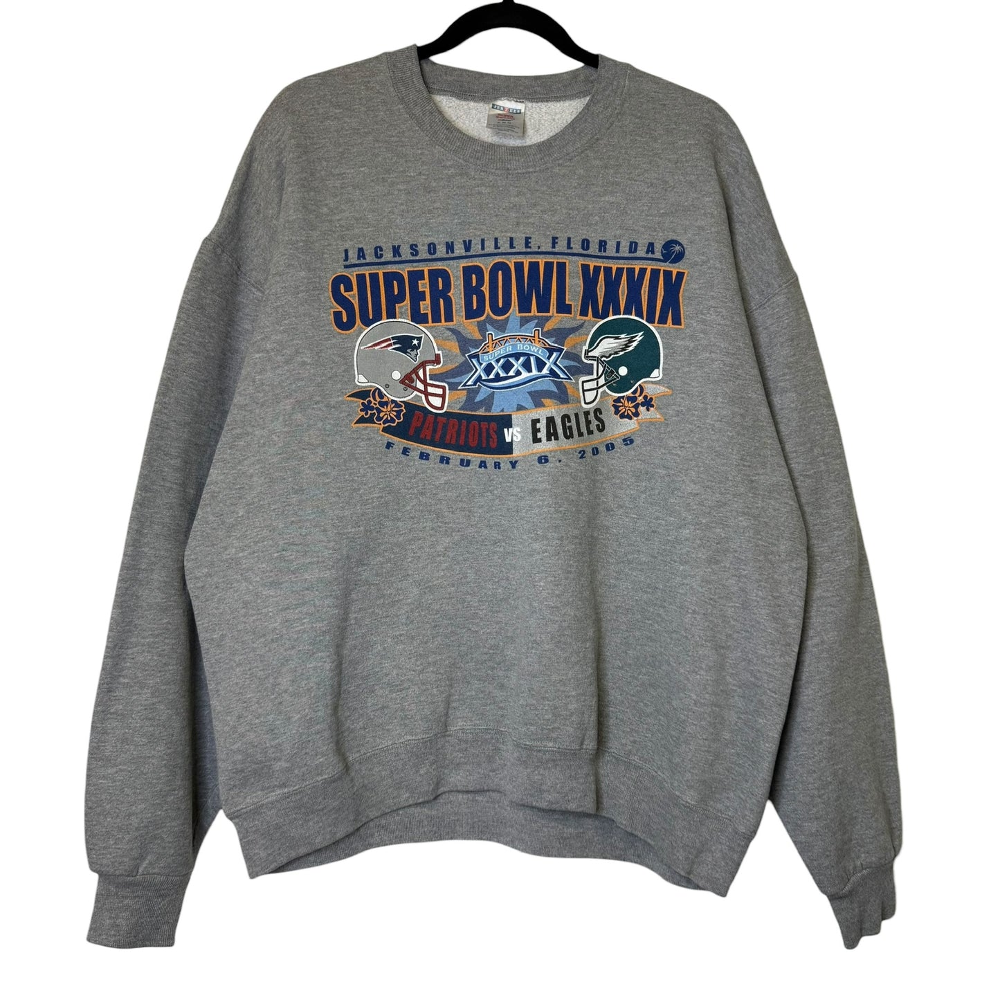 2005 NFL Super Bowl Patriots vs Eagles Crewneck Sz XL (B1696)