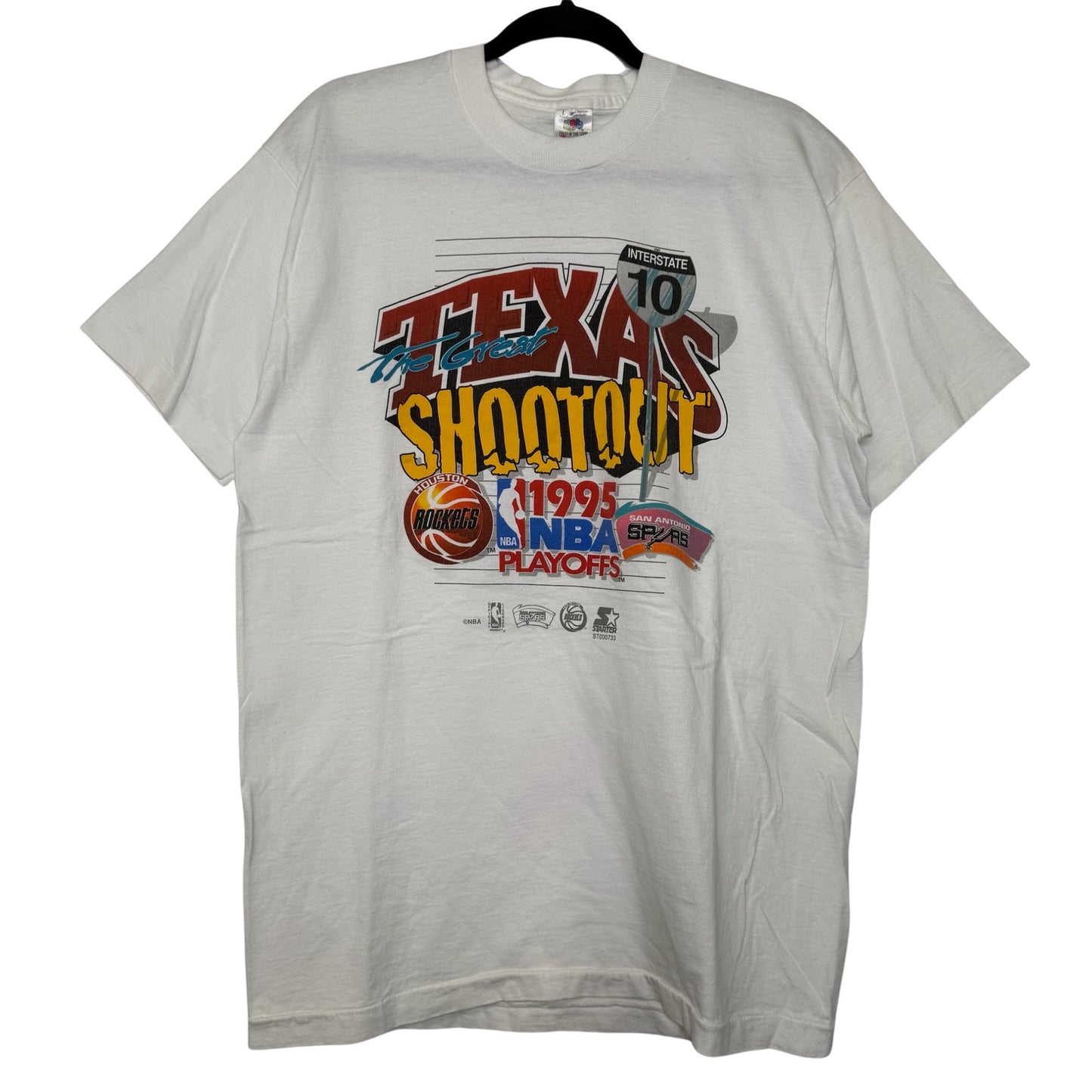 1995 Texas Shootout Spurs vs Rockets NBA T-shirt Sz L (B2978)