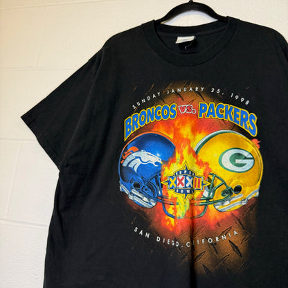 1998 Super Bowl Denver Broncos vs Green Bay Packers NFL T-shirt Sz XL (B2122)