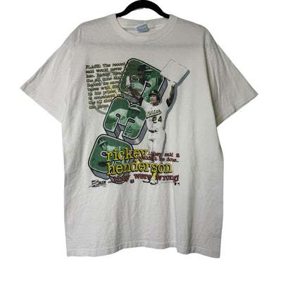 1990 Oakland Athletics Rickey Henderson Salem MLB T-shirt Sz L (B1679)