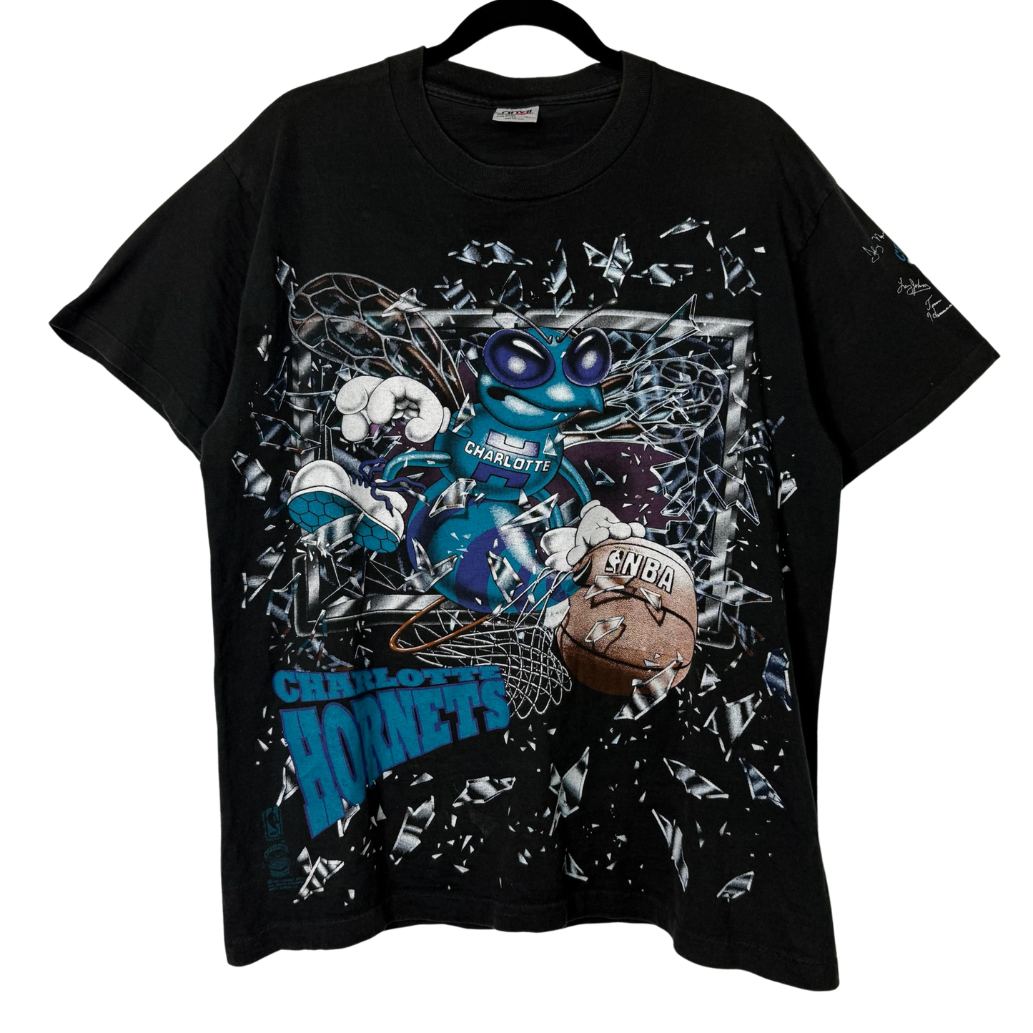 90s Charlotte Hornets NBA Shattered Backboard T-Shirt Sz L