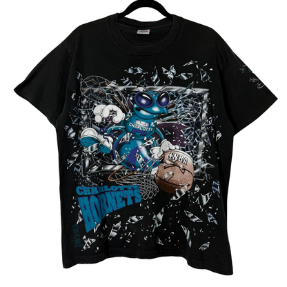 90s Charlotte Hornets NBA Shattered Backboard T-Shirt Sz L