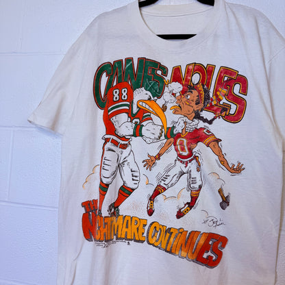 90’s Miami Hurricanes vs Florida Seminoles T-Shirt Sz L (B2465)