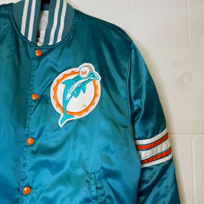 90's Miami Dolphins Satin Spellout Shain NFL Jacket Sz M (B1788)