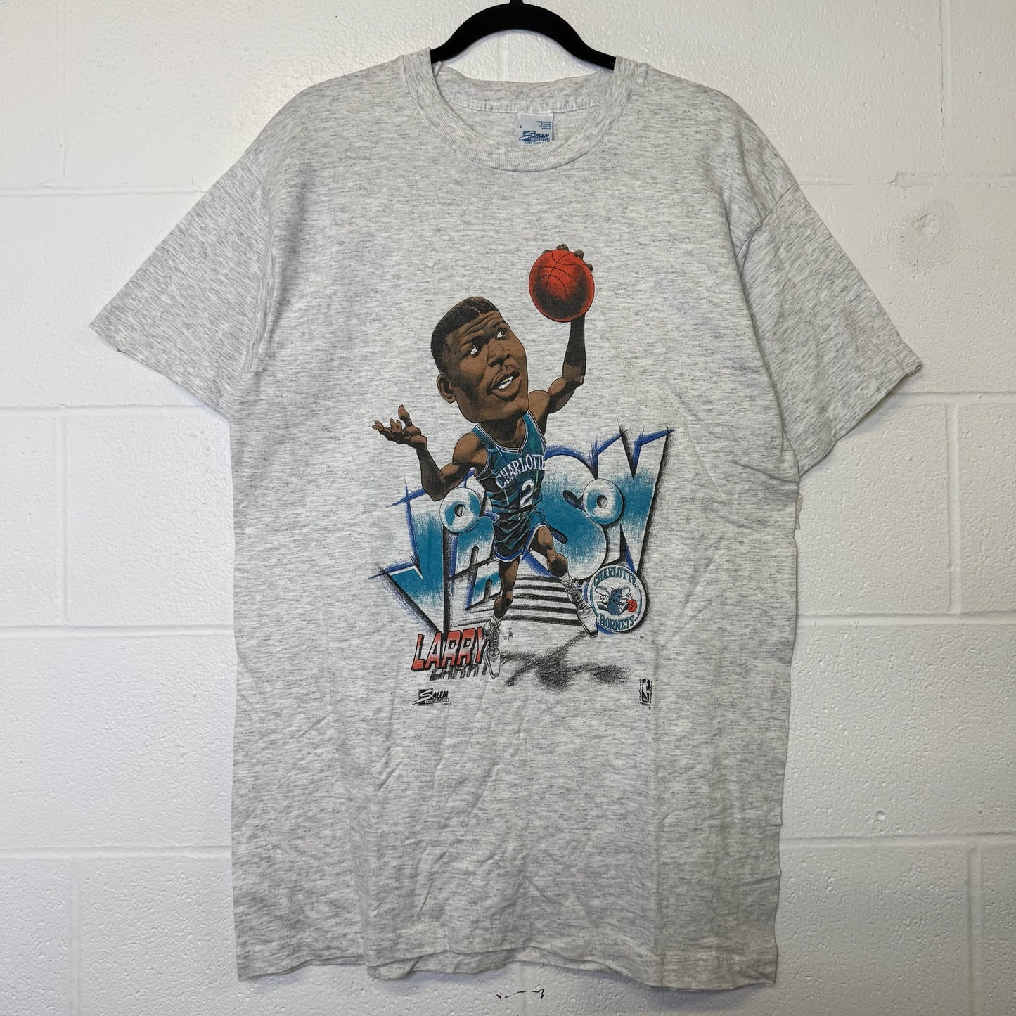 1991 Larry Jason Charlotte Hornets NBA T-Shirt Sz L (B2916)