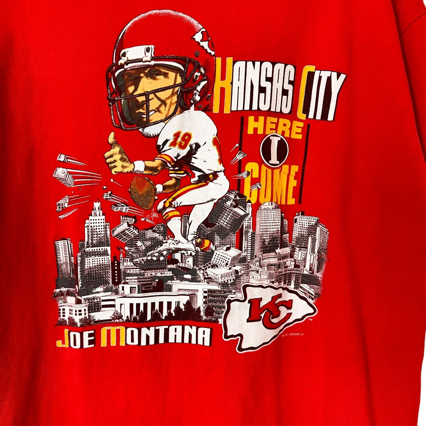 1993 Joe Montana Kansas City Chiefs NFL T-Shirt Sz XL (A7334)