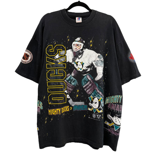 1992 Mighty Ducks NHL Bulletin AOP T-Shirt Sz XL