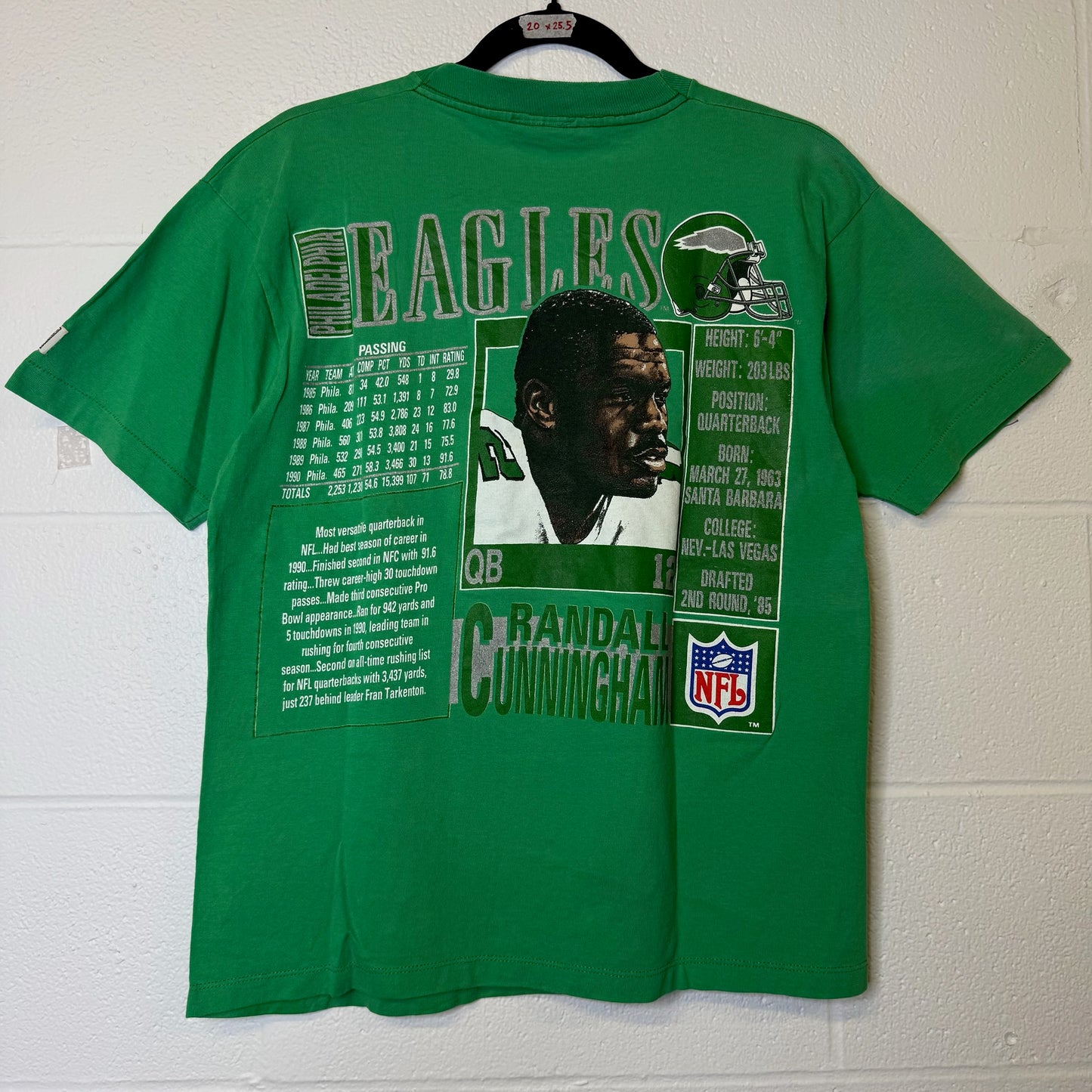90s Philadelphia Eagles Randall Cunningham NFL Nutmeg Player T-Shirt Sz L