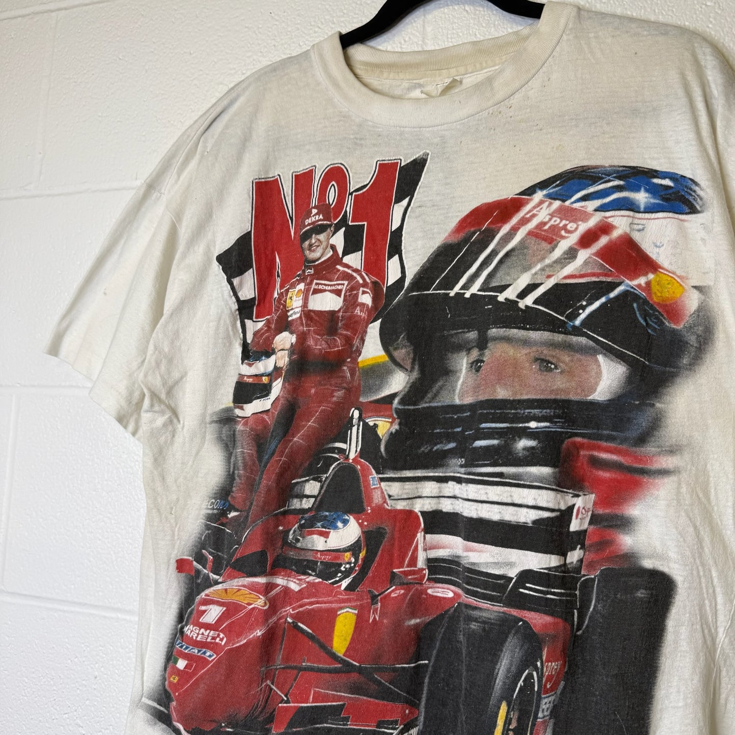 90's Michael Schumacher F1 Ferrari Racing T-shirt Sz L (A6489)