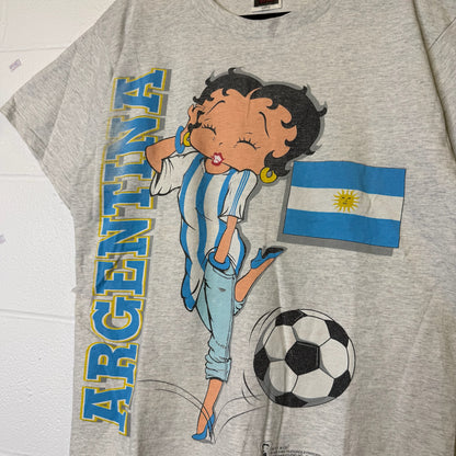 90s Betty Boop Argentina Football T-shirt Sz L (B593)