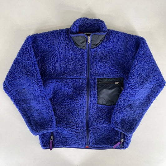 Vintage Patagonia Deep Pile Fleece Jacket Blue Red Lining Sz M (Made In USA)
