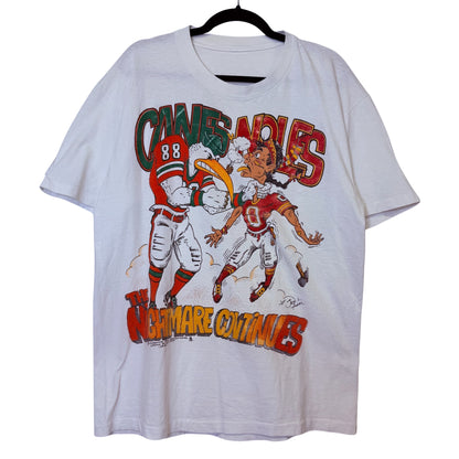 90’s Miami Hurricanes vs Florida Seminoles T-Shirt Sz L (B2465)