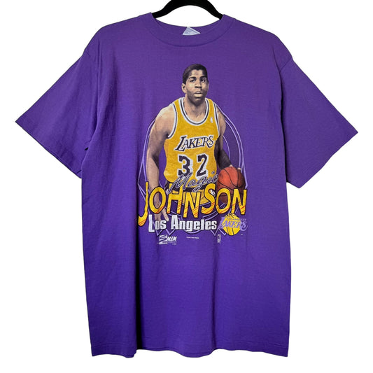 1990 Magic Johnson LA Lakers Salem NBA T-Shirt Sz L (A3093)