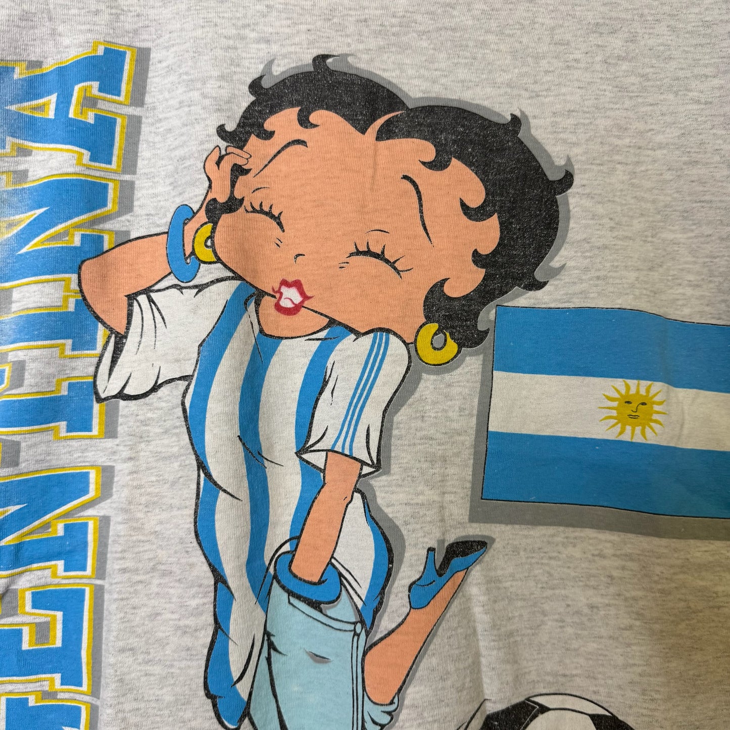 90s Betty Boop Argentina Football T-shirt Sz L (B593)