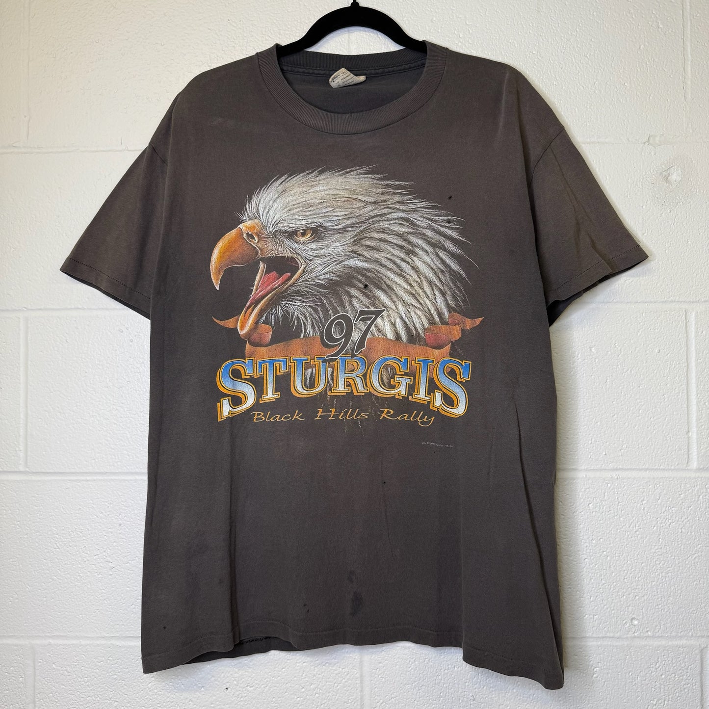 1997 Sturgis Biker Rally Eagle Faded T-Shirt Sz L (B1732)