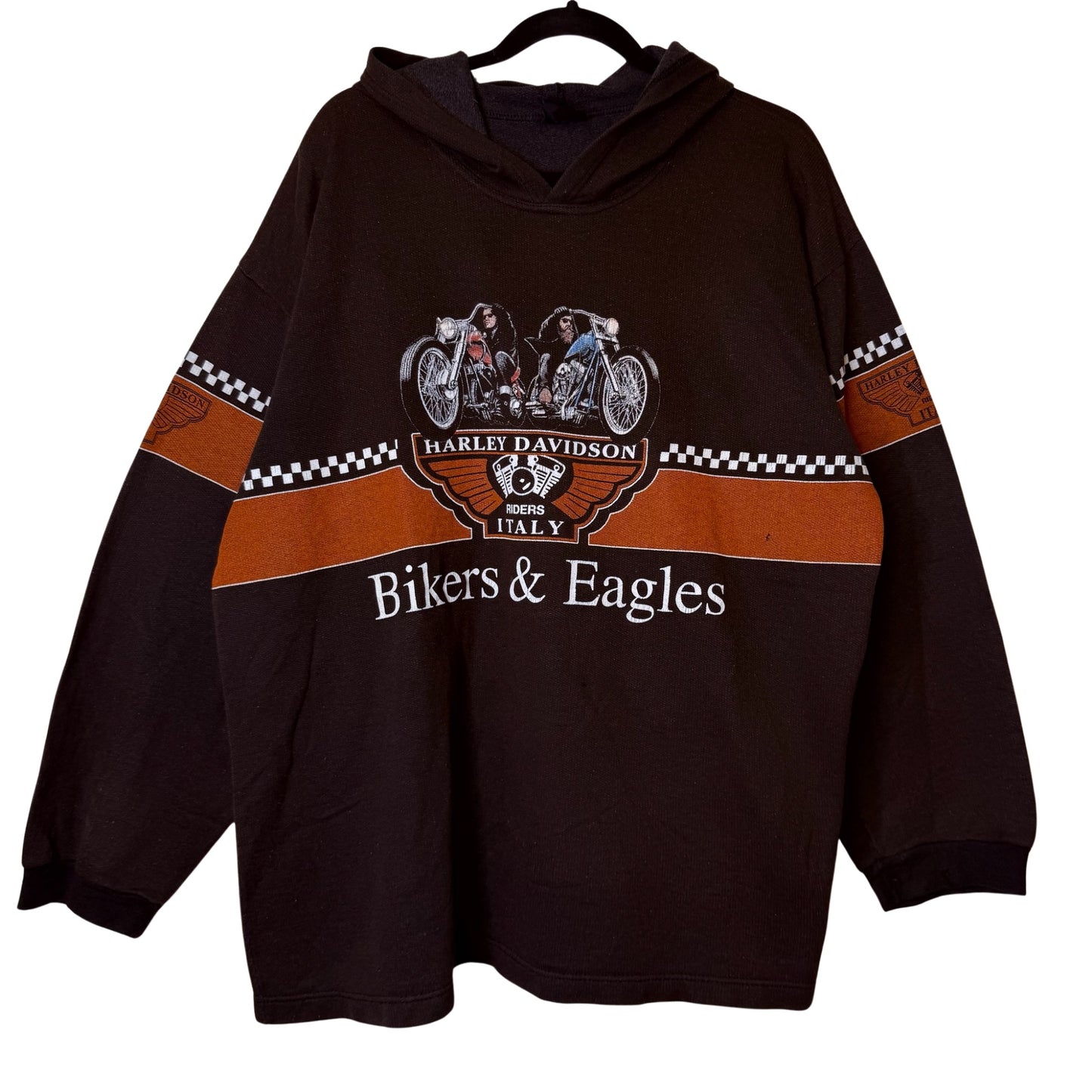 90s Harley Davidson Italy Bikers & Eagles Hoodie (B2387)